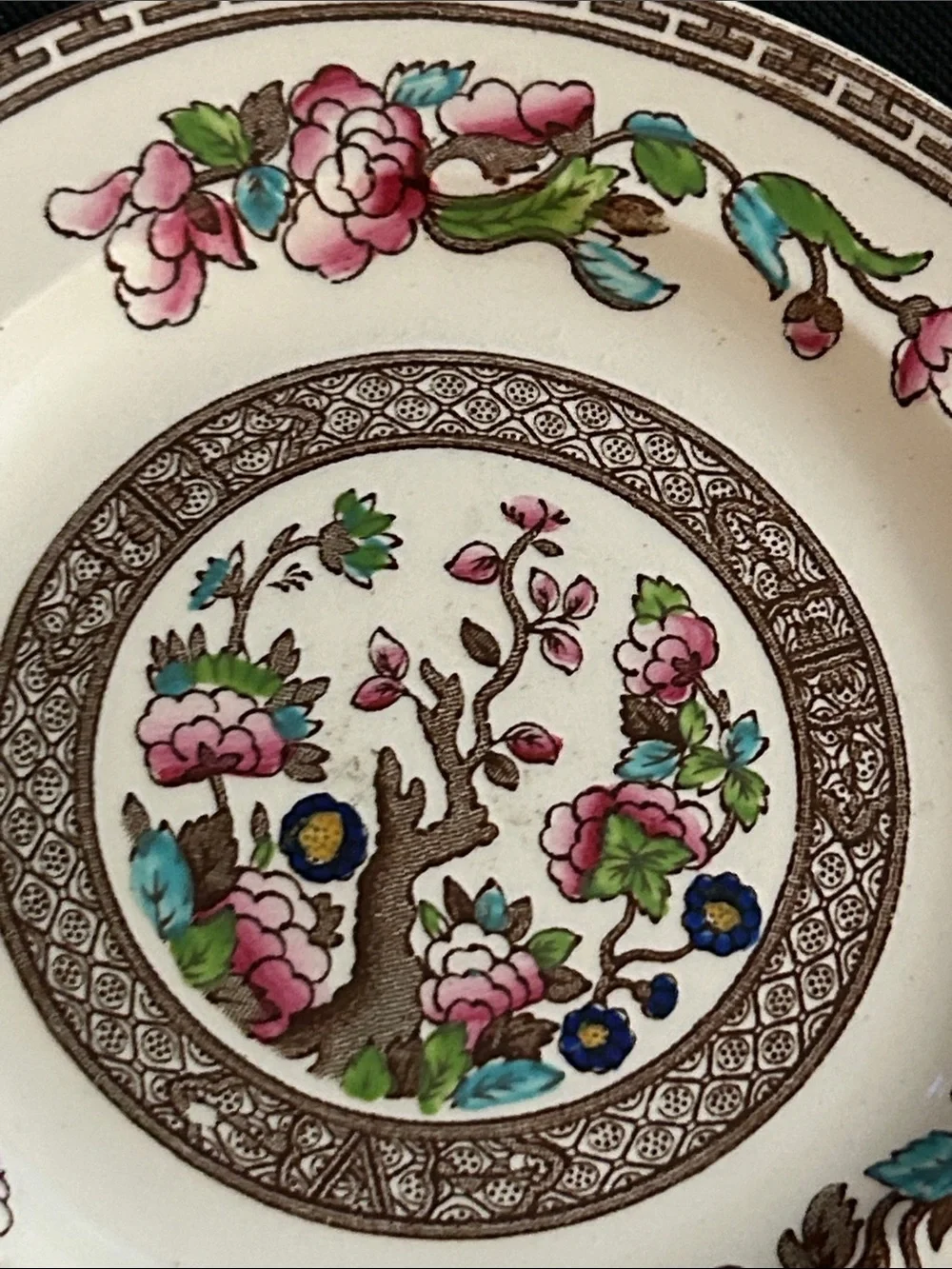 Porcelain Floral Dessert  2 small Plates - Pink & Green Accents ,